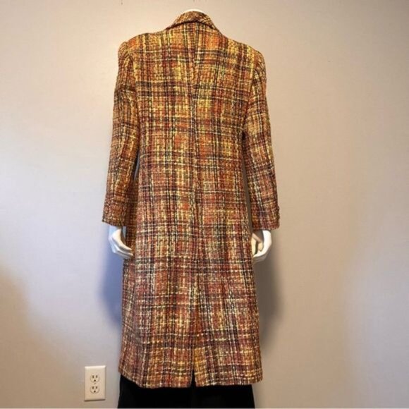 Vintage Tweed Long Coat Red, Black and Yellow Size S-M - Picture 3 of 10